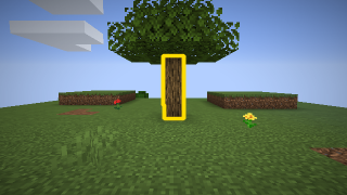 Goal image for stage 1: an oak log, outlined in yellow