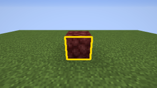 Goal image for stage 6: a netherrack block inside the frame, outlined in yellow